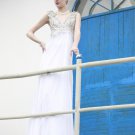 Charmeuse Mesh Tencel Beading Pleated V Neck Floor Length Evening Dresses