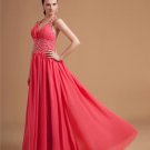 Chiffon Halter Beading Pleated Floor Length Evening Dresses