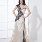 Charmeuse Applique Beading Asymmetrical Neckline Sleeveless Backless Zipper Court Train Slit Celebri