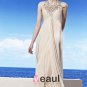 Halter Neckline Floor Length Short Sleeve Beading Flower Empire Tencel Woman Evening Dress