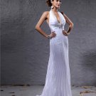 Fashion V-Neck Halter Beading Gauffer Floor Length Evening Dress