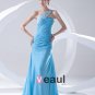 Chiffon Ruffle Beadings Applique One Shoulder Sleeveless Backless Floor Length Pleated Evening Dress