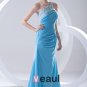 Chiffon Ruffle Beadings Applique One Shoulder Sleeveless Backless Floor Length Pleated Evening Dress