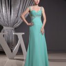 Fashion Chiffon Charmeuse Silk Beaded Pleated Spaghetti Straps Court Train Sleeveless Women Evening 