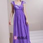 Sabrina Neckline Capped Sleeve Floor Length Beading Tencel Empire Woman Evening Dress
