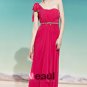 One Shoulder Rhinestone Bowknot Sleeveless Backless Floor Length Charmeuse Woman Evening Dress