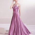 Fashion Satin Charmeuse Gauze Beaded Halter Floor Length Evening Dress