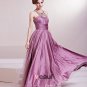 Fashion Satin Charmeuse Gauze Beaded Halter Floor Length Evening Dress