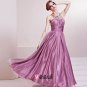 Fashion Satin Charmeuse Gauze Beaded Halter Floor Length Evening Dress
