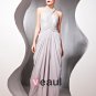Beaded Ruffle Cotton Charmeuse Tulle Halter Floor Length Evening Dresses