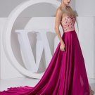 Fashion Chiffon Charmeuse Silk Jointing Beaded Sweetheart Court Train Women Evening Dress