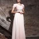 Floor Length Tencel V-Neck Zipper Short Sleeve Evening Dresses