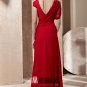 V Neck Beading Ruffle Short Sleeve Floor Length Composite Filament Woman Evening Dress