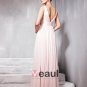 Beaded Ruffle Imitated Silk Chiffon Charmeuse V Neck Floor Length Evening Dresses