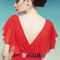 V Neck Rhinestone Ruffle Short Puff Sleeve Backless Floor Length Tencel Woman Evening Dresses