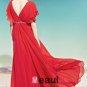V Neck Rhinestone Ruffle Short Puff Sleeve Backless Floor Length Tencel Woman Evening Dresses