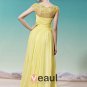 Floor Length Round Neckline Lace Beading Tencel Empire Woman Evening Dress
