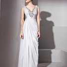 Floor Length V-Neck Sleeveless Tencel Evening Dresses
