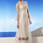 Strapless Neckline Bell Sleeve Floor Length Beading Charmeuse Empire Woman Evening Dress