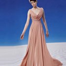V Neckline Floor Length Beading Chiffon Pleated Women Evening Dress