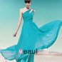 One Shoulder Beading Ruffle Sleeveless Backless Floor Length Charmeuse Woman Evening Dress