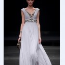 Empire V Neck Sleeveless Floor Length Bead Satin Composite Filament Evening Dresses