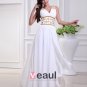 Elegant Floor Length V Neck Pleated Chiffon Beading Flowers Women Evening Dress