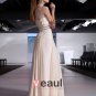 Ruffle Beaded Chiffon Round Neck Floor Length Evening Dresses