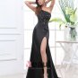 Satin Lace Beading Flower One Shoulder Sleeveless Floor Length Slit Evening Dress