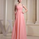Fashion Chiffon Charmeuse Silk Beaded Pleated Straps Floor Length Sleeveless Women Evening Dress