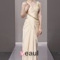V Neck Ruffle Beading Sleeveless Zipper Floor Length Tencel Woman Evening Dress