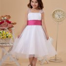 Organza Sash Layered Shoulder Straps Knee Length Flower Girl Dresses 2214120040