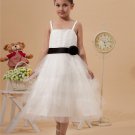 Satin Mesh Ruffle Sash Spaghetti Strap Tea Length Flower Girl Dresses 2214120049