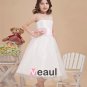 Satin Organza Bateau Tea Length Flower Girl Dresses 2214120059
