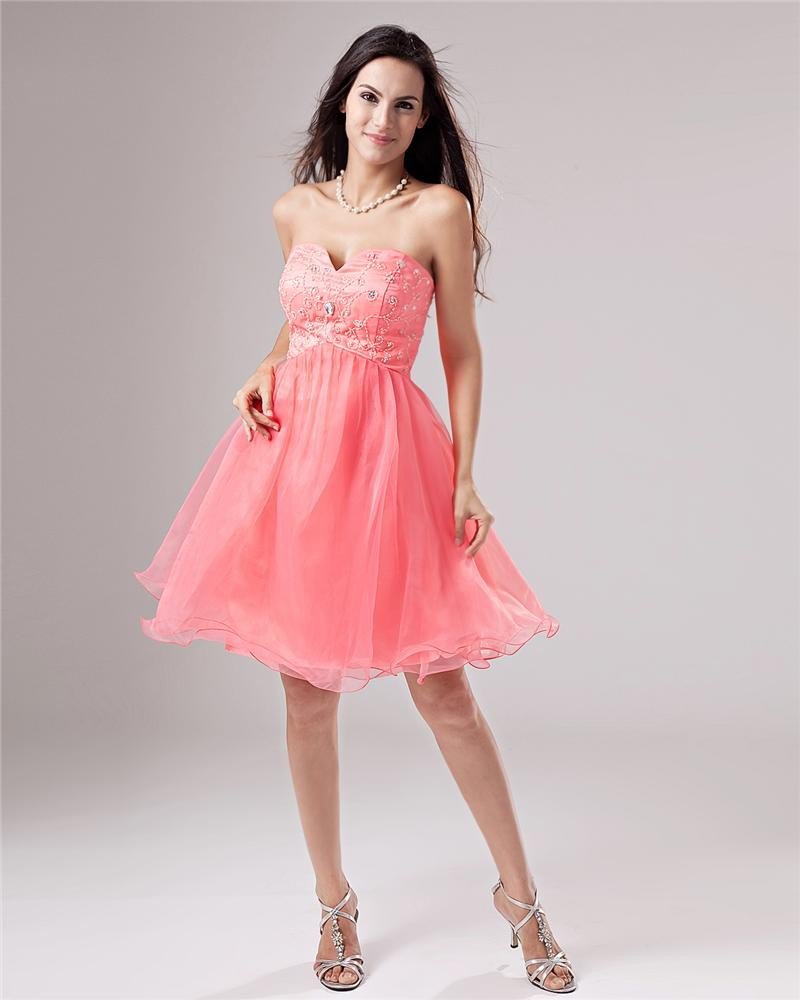 A-Line Strapless Beads Knee-Length Graduation Dress