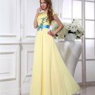 Applique Ruffles Sloping Floor Length Chiffon Graduation Dress