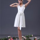 Charmeuse Sash V-Neck Knee Length Graduation Dress