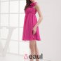 Square Thigh Length Flower Beading Pleated Imitation Silk Chiffon Women Graduation Dress