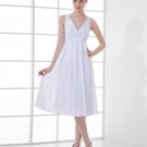 Fashion Chiffon Pleated Beaded V Neck Tea Length Graduation Dress