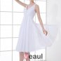 Fashion Chiffon Pleated Beaded V Neck Tea Length Graduation Dress