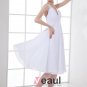 Fashion Chiffon Pleated Beaded V Neck Tea Length Graduation Dress