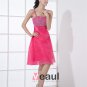 Organza Sequins Spaghetti Straps Sleeveless Zipper Knee Length Pleated Homecoming Dress