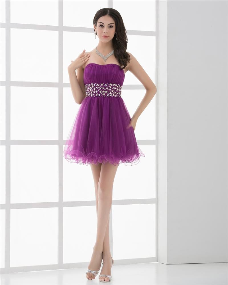 Strapless Beading Mini Length Tulle Woman Homecoming Dresses