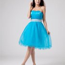 Organza Beading Ruffle Knee Length Graduation Dress