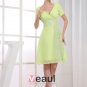 Chiffon Silk Silk Like Satin V Neck Sequins Short Sleeve Zipper Knee Length Cocktail Party Dress