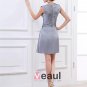 V Neck Ruffles Knee Length Chiffon Womens Little Black Party Dress