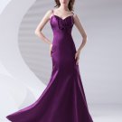 Spaghetti Straps Pleated Bowknot Floor Length Satin Woman Evening Party Dress