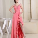 V Neck Pleated Beading Sleeveless Zipper Floor Length Chiffon Woman Evening Party Dress