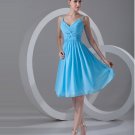 Spaghetti Strap Pleated Beading Knee Length Chiffon Little Black Party Dress