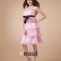 Satin Strapless Ruffle Layered Beading Knee Length Cocktail Party Dresses